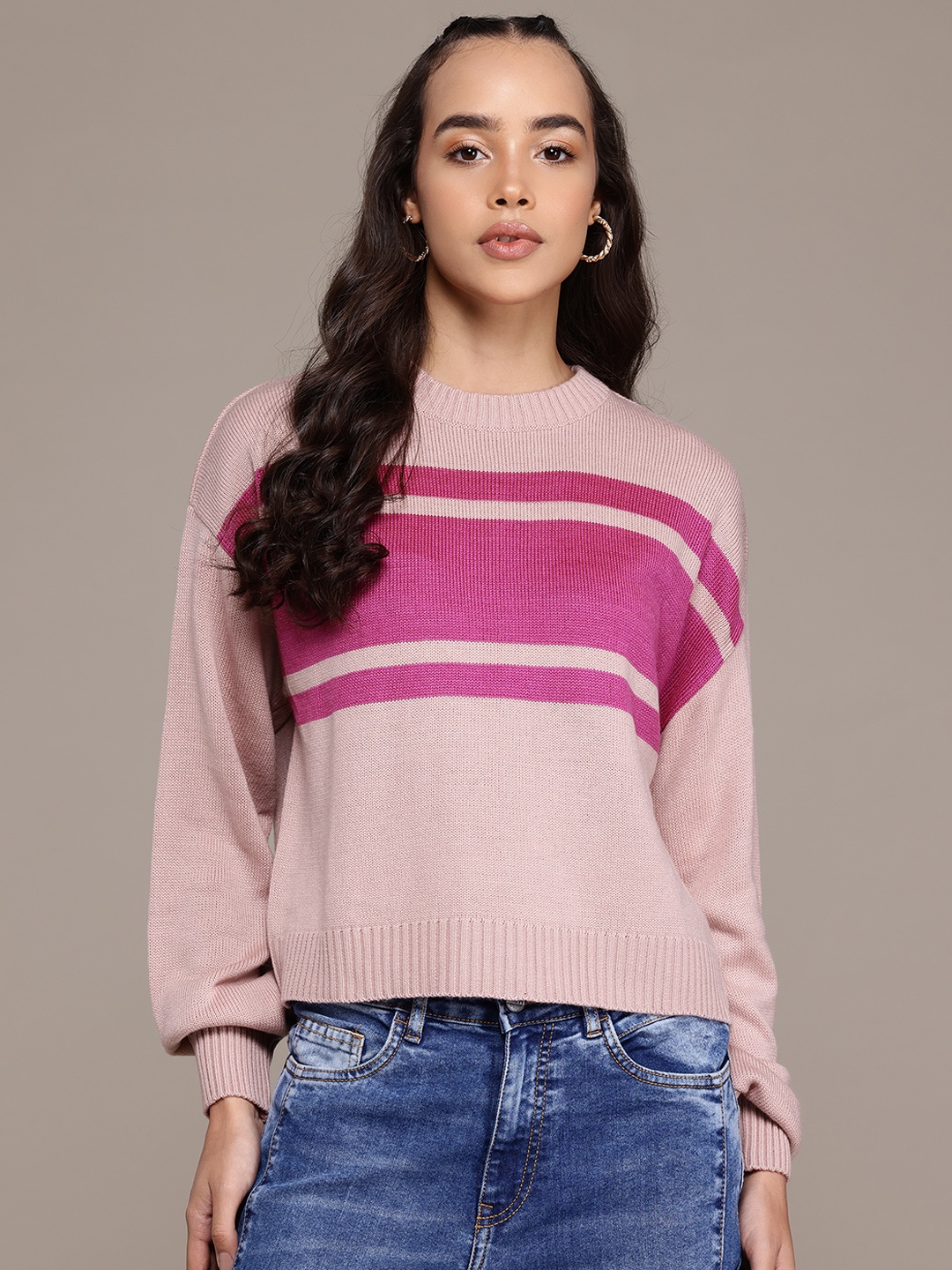 

The Roadster Lifestyle Co. Colourblocked Pure Acrylic Pullover, Pink
