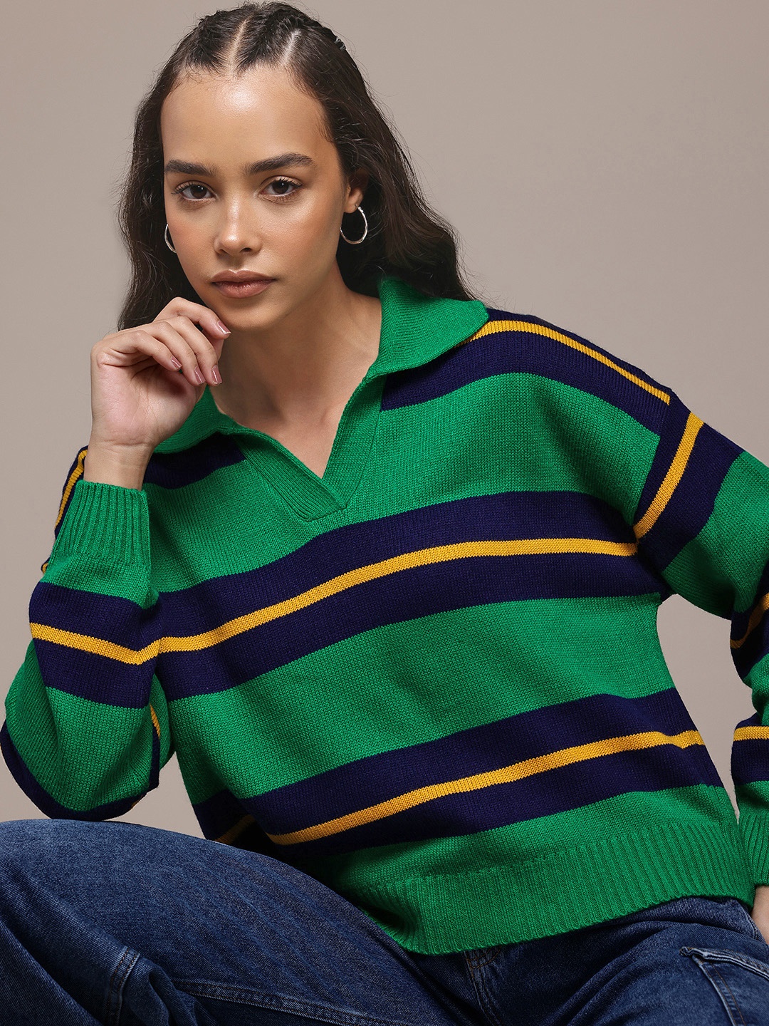 

The Roadster Lifestyle Co. Striped Sweater, Green