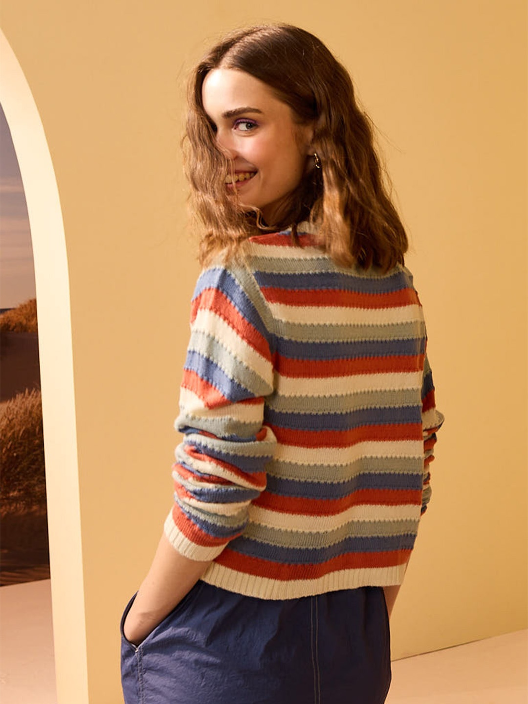 

Mast & Harbour Pure Acrylic Striped Pullover, Blue
