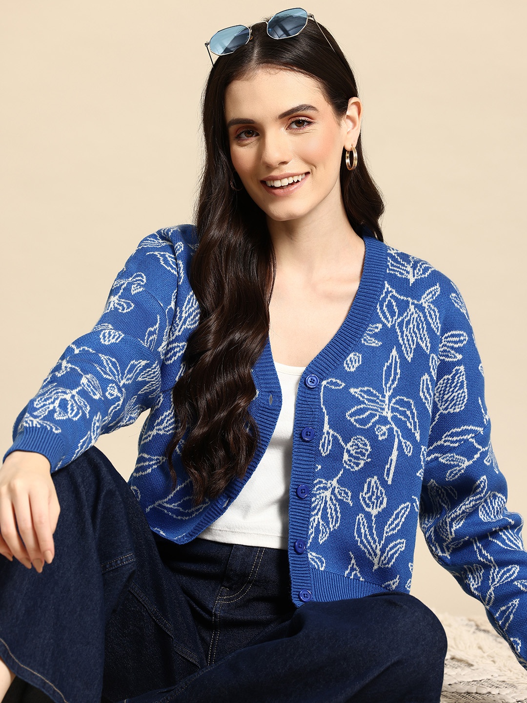 

Mast & Harbour Floral Cardigan, Blue