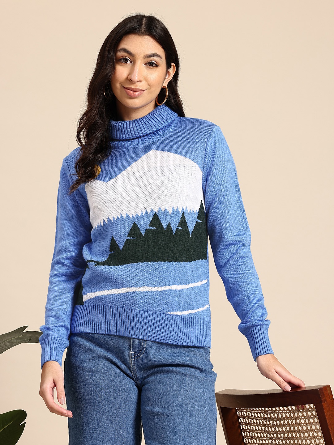 

Mast & Harbour Woven Design Graphic Pullover, Blue