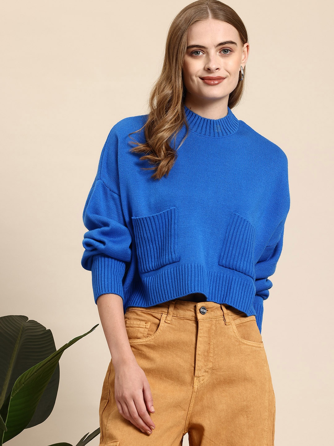

Mast & Harbour Women Acrylic Pullover, Blue
