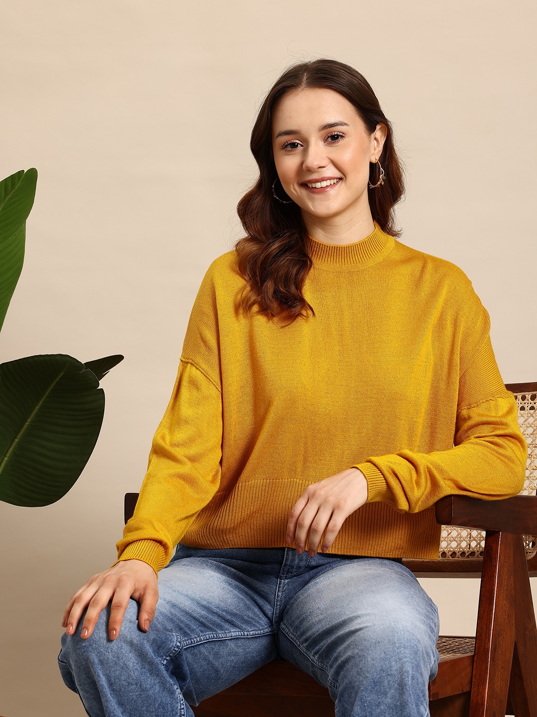 

Mast & Harbour Pure Acrylic Drop-Shoulder Pullover, Mustard