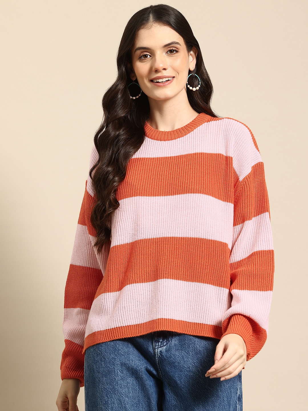 

Mast & Harbour Striped Longline Pullover, Orange