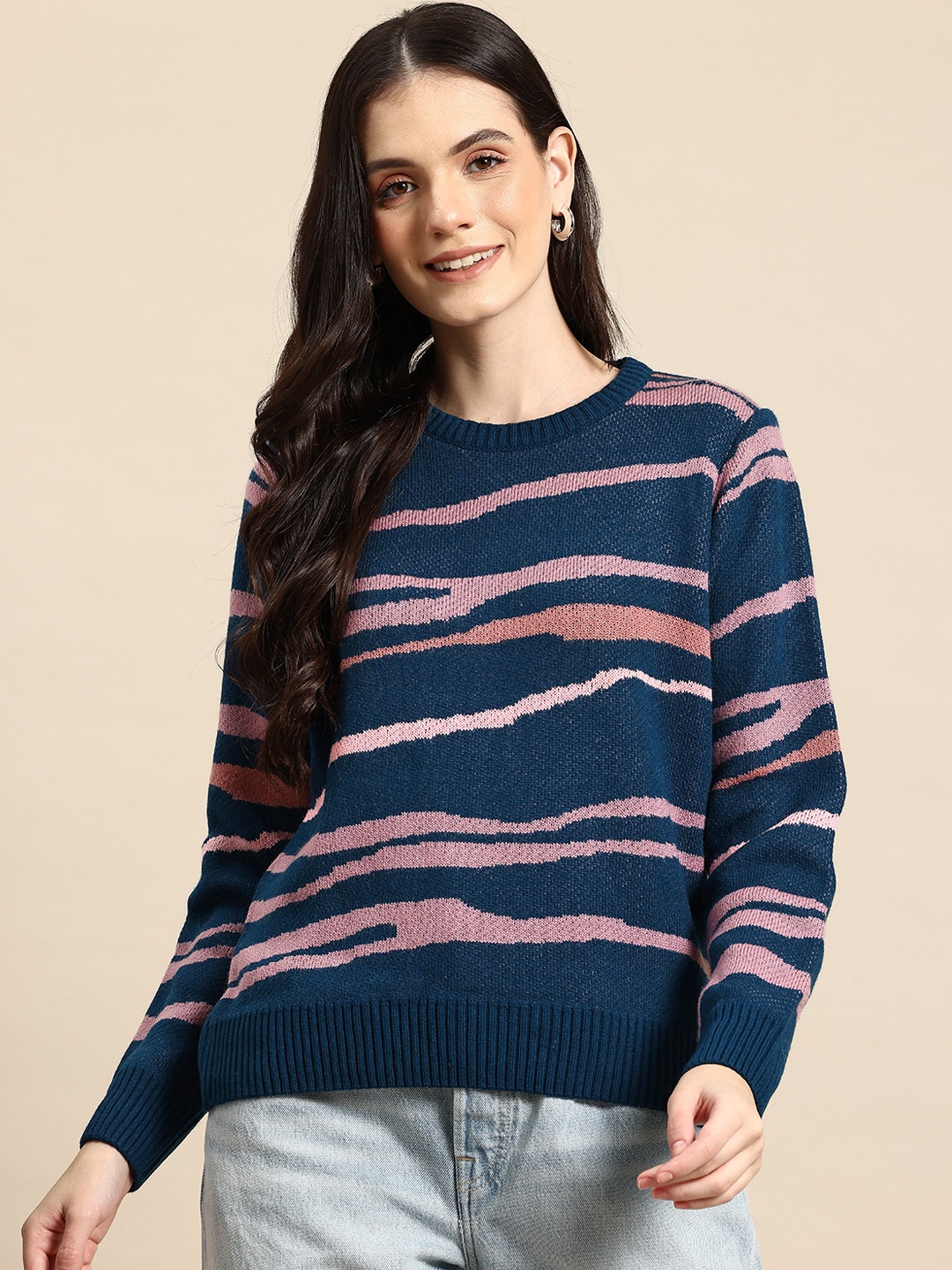 

Mast & Harbour Abstract Design Acrylic Pullover, Navy blue