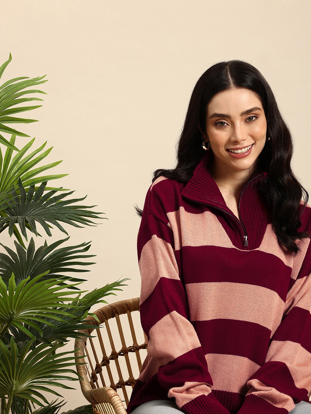 

Mast & Harbour Striped Pullover Sweater, Maroon