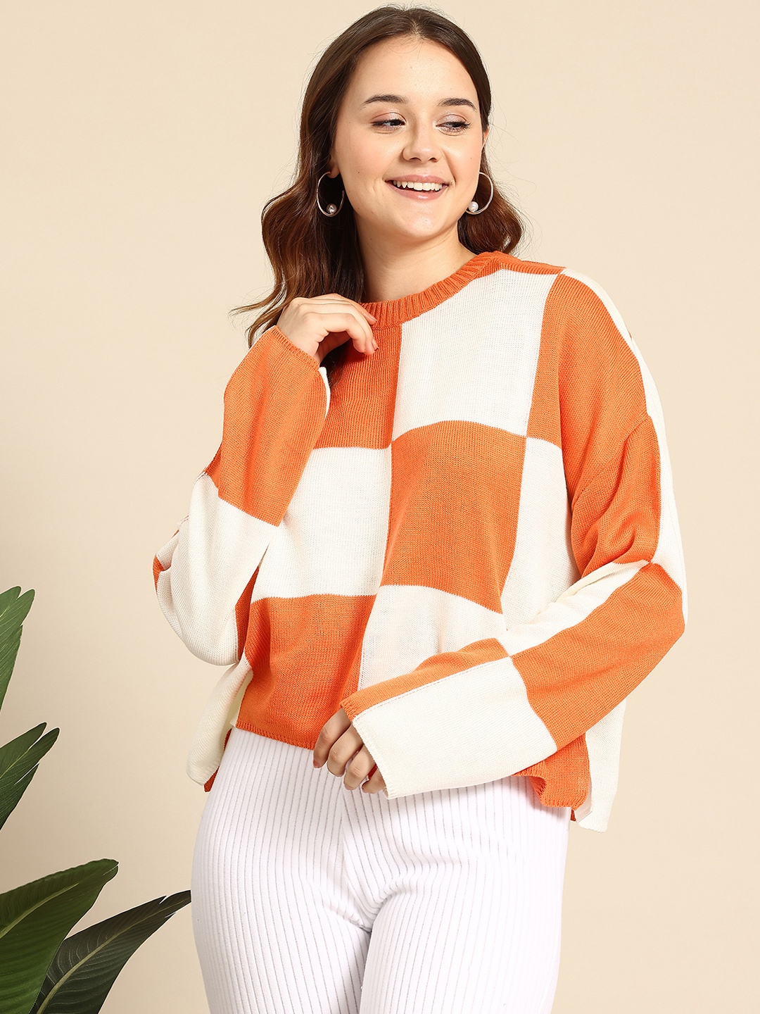 

Mast & Harbour Checked Pullover, Orange