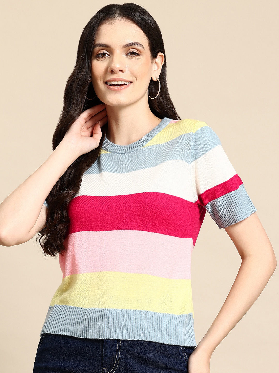 

Mast & Harbour Pure Acrylic Striped Pullover, Multi