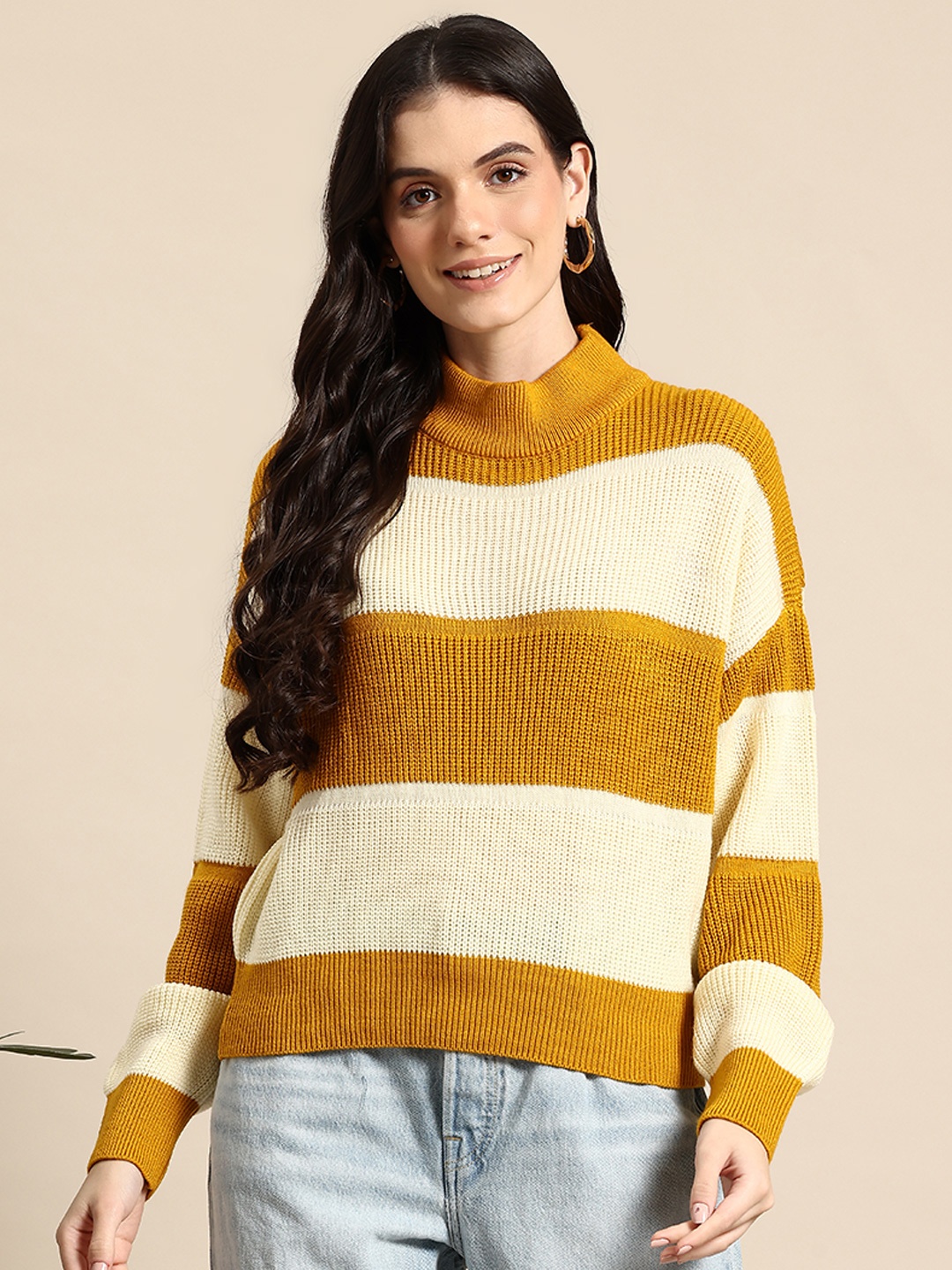 

Mast & Harbour Colourblocked Pure Acrylic Pullover, Mustard