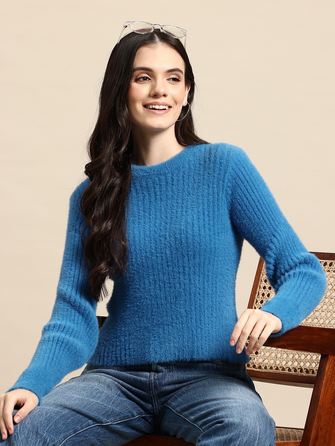 

Mast & Harbour Ribbed Fuzzy Sweater, Blue