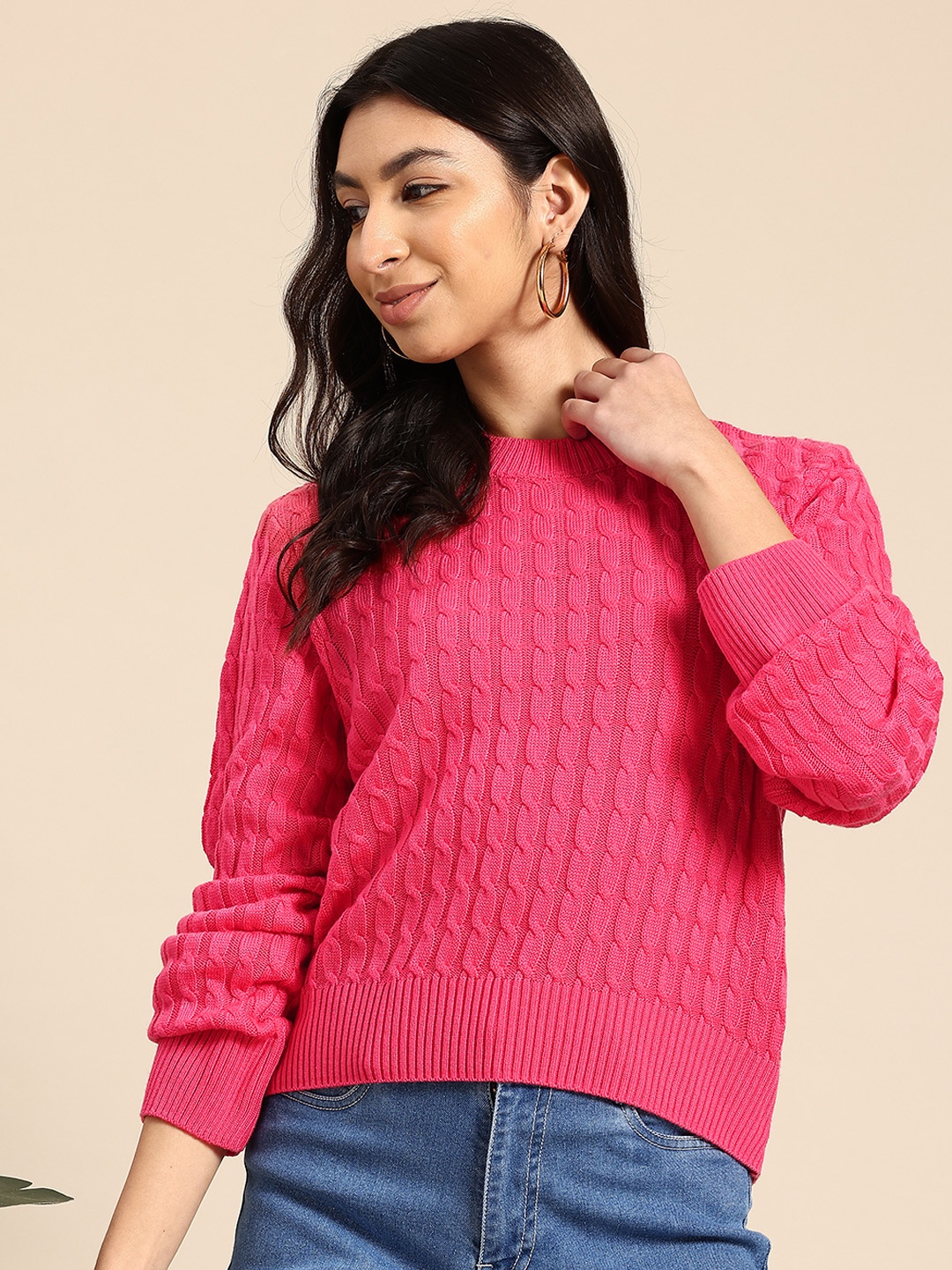 

Mast & Harbour Cable Knit Pullover, Pink