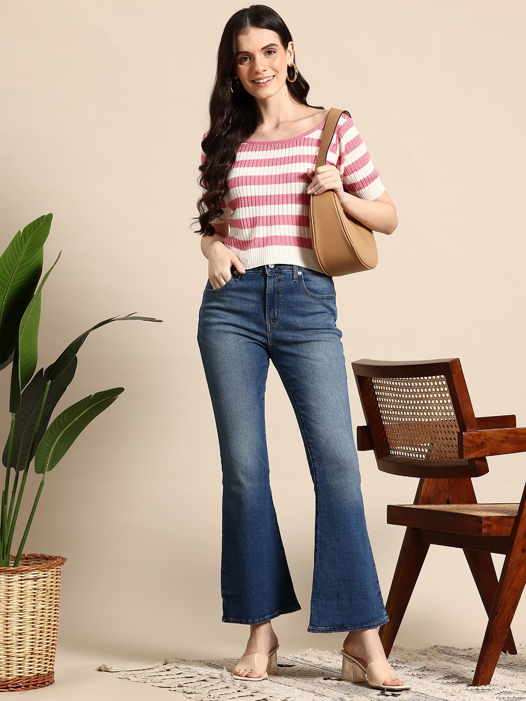 

Mast & Harbour Regular Fit Striped Sweater, Pink