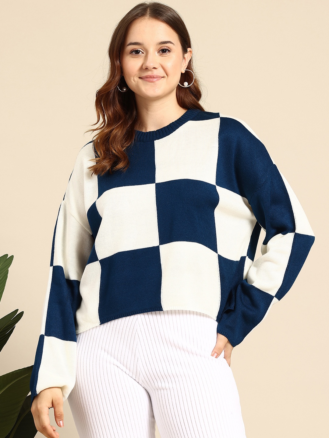 

Mast & Harbour Checked Pullover, Navy blue