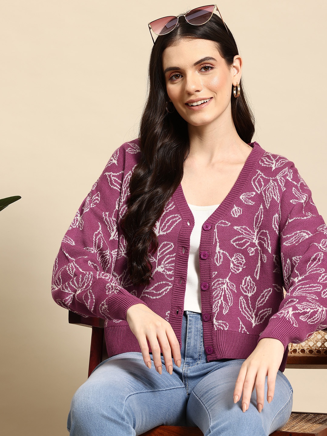 

Mast & Harbour Pure Acrylic Floral Cardigan, Pink