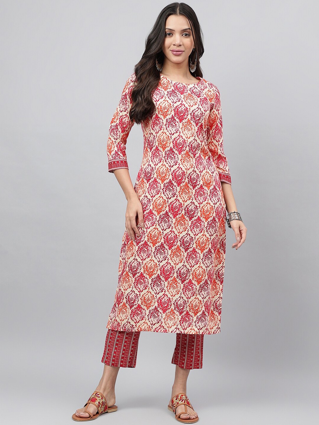 

KALINI Women Printed Regular Kurta with Trousers, Orange