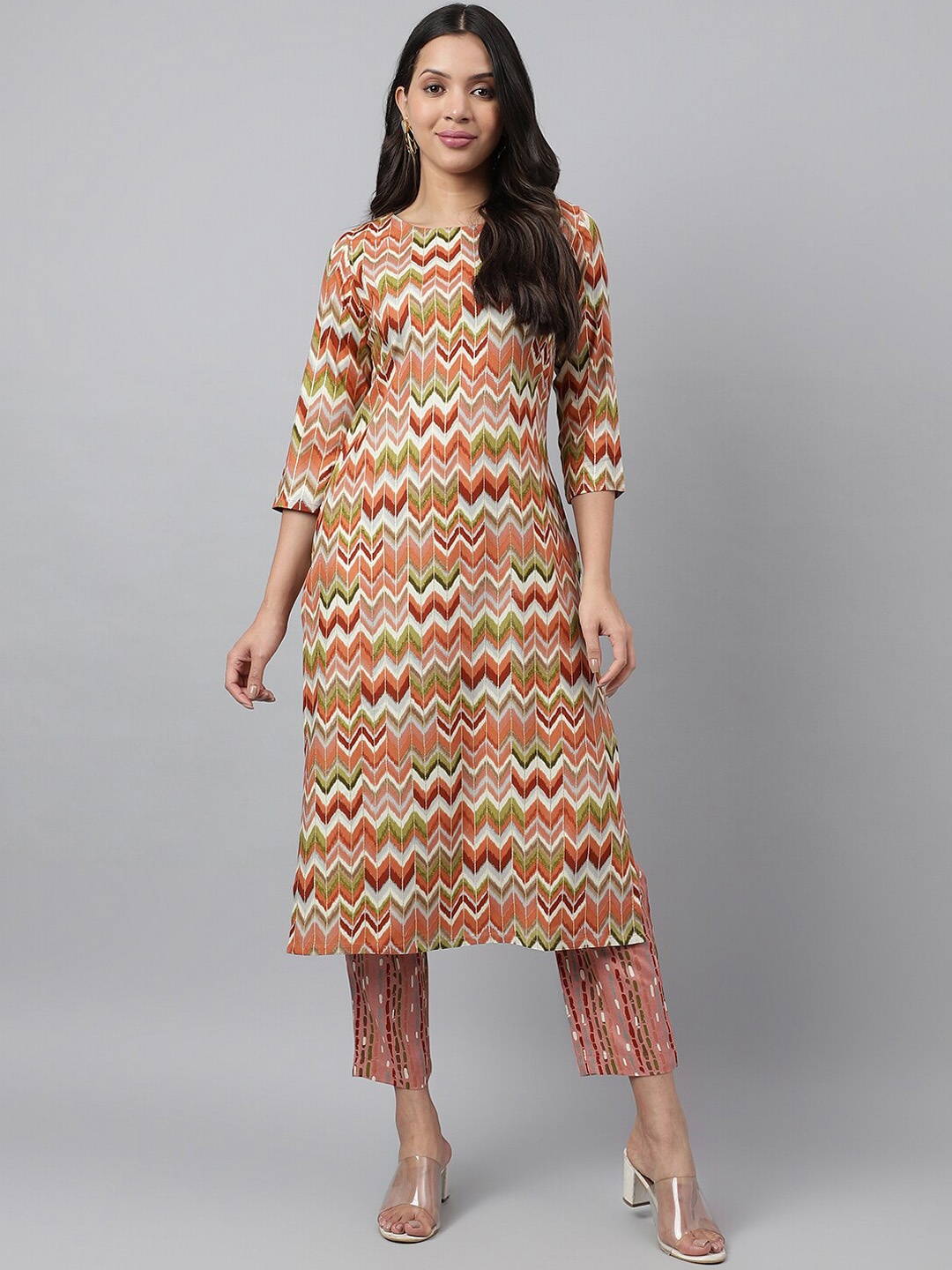

KALINI Women Printed Regular Kurta with Trousers, Rust