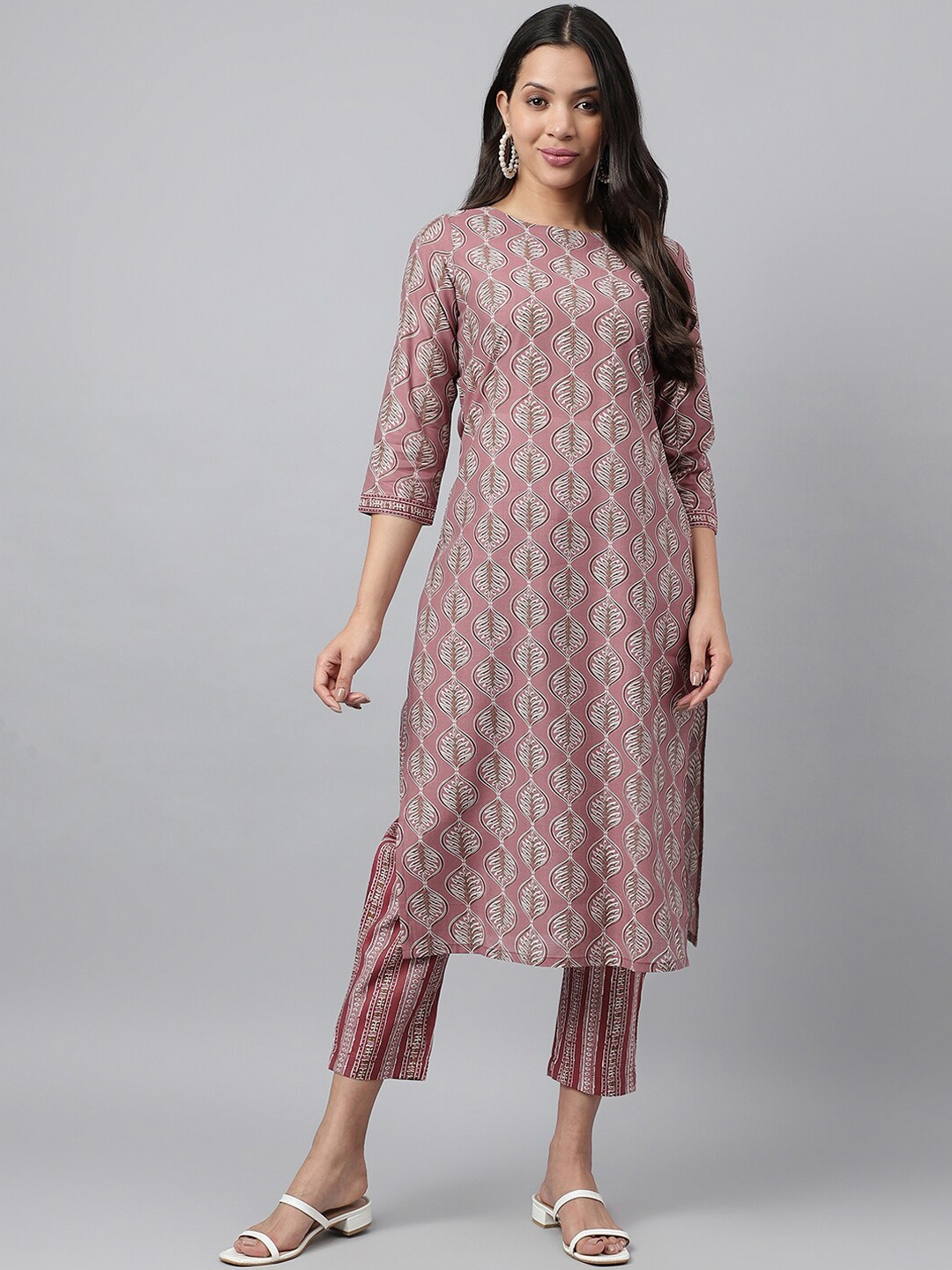 

KALINI Women Floral Printed Regular Chanderi Cotton Kurta with Trousers, Lavender