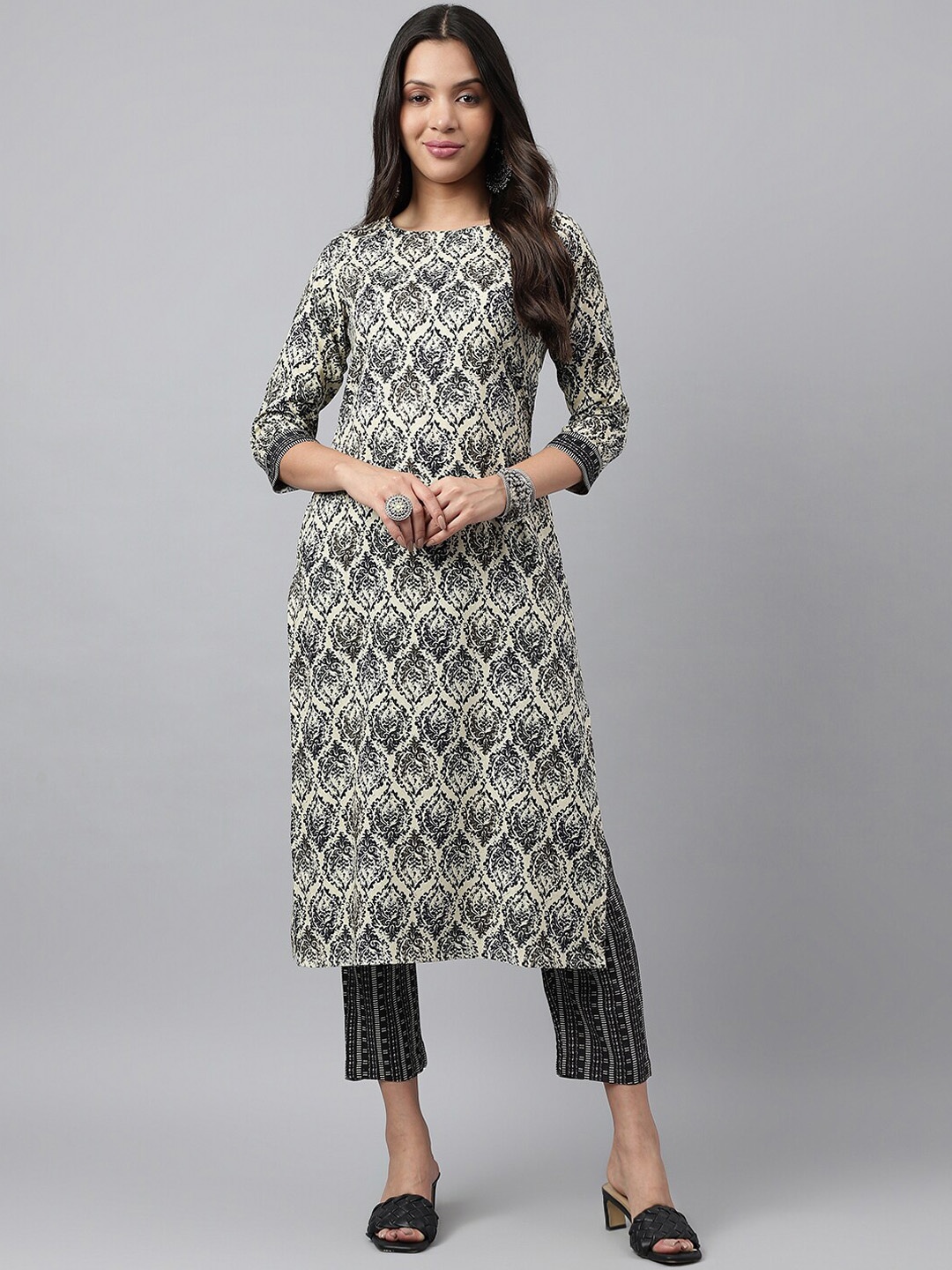 

KALINI Women Printed Regular Kurta with Trousers, Green