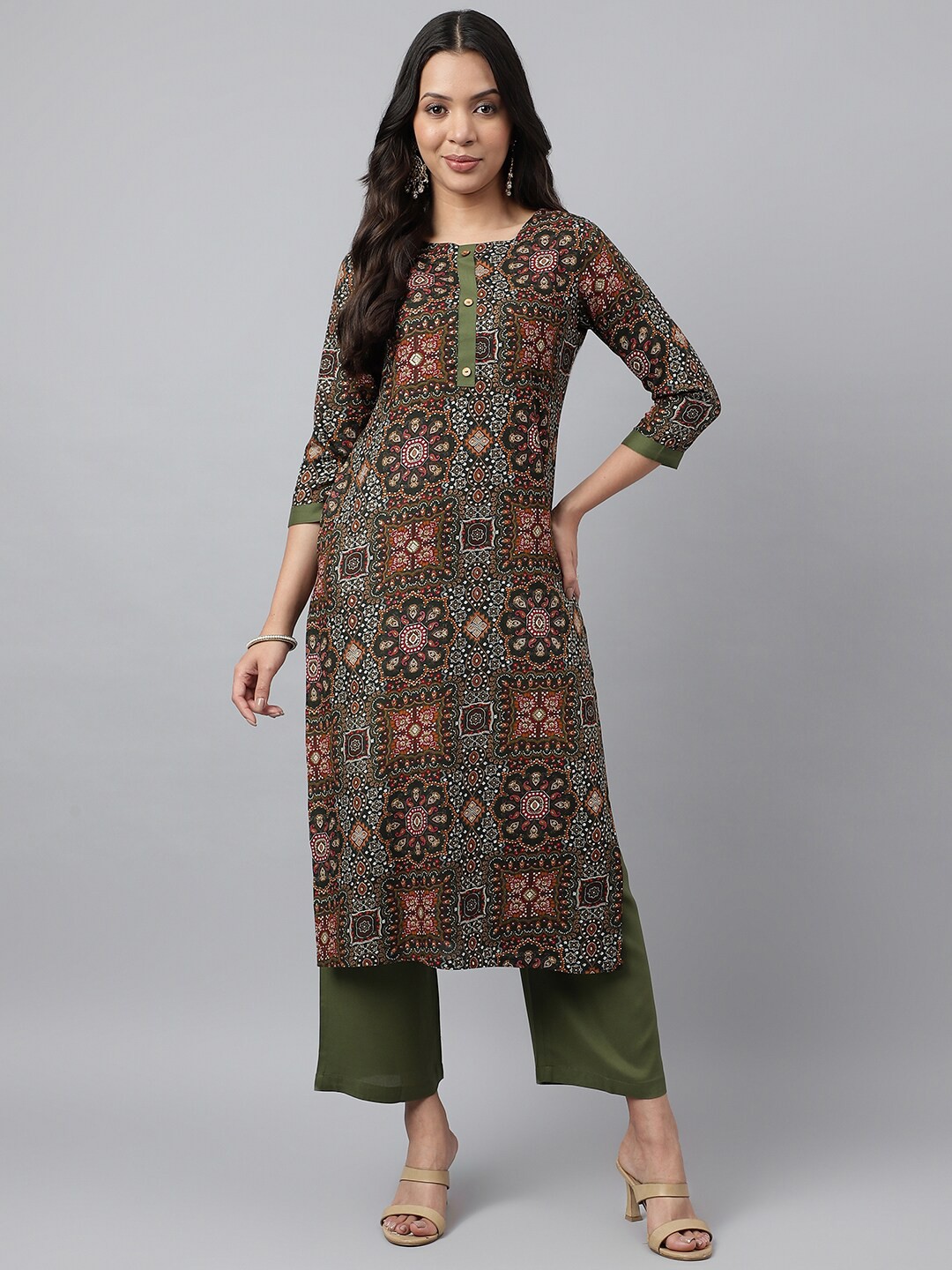 

KALINI Women Regular Kurta with Trousers, Green