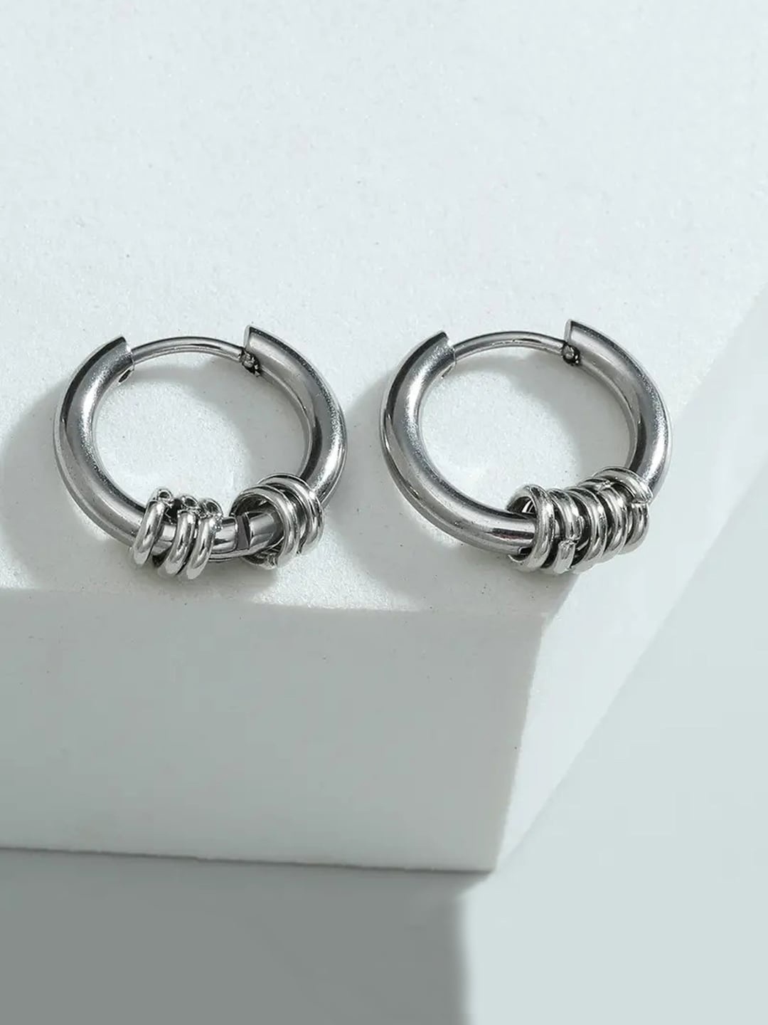 

VAGHBHATT Stainless Steel Classic Hoop Earrings, Silver