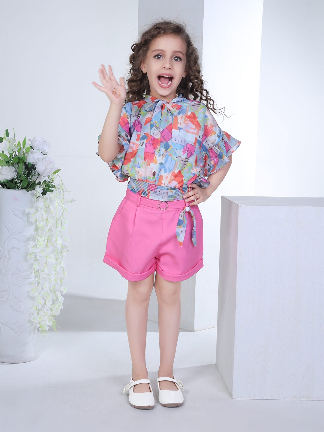 

Peppermint Girls Printed Top with Shorts, Blue