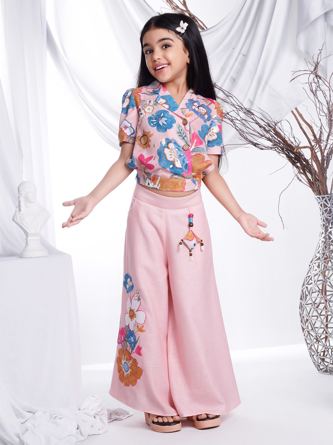 

Peppermint Girls Printed Top with Palazzos, Peach