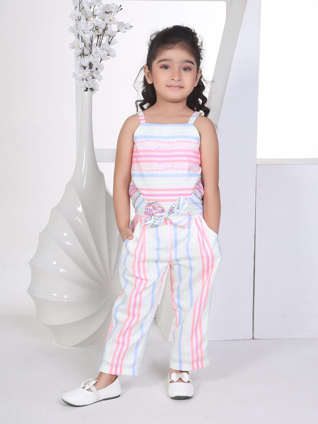 

Peppermint Girls Striped Top with Trousers, Pink