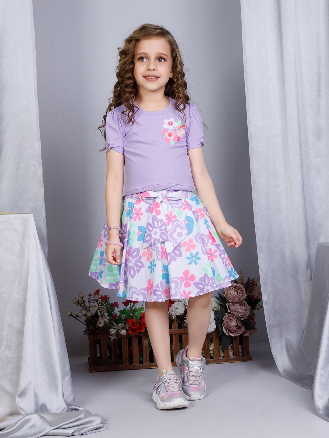 

Peppermint Girls Round Neck Top with Skirt, Purple