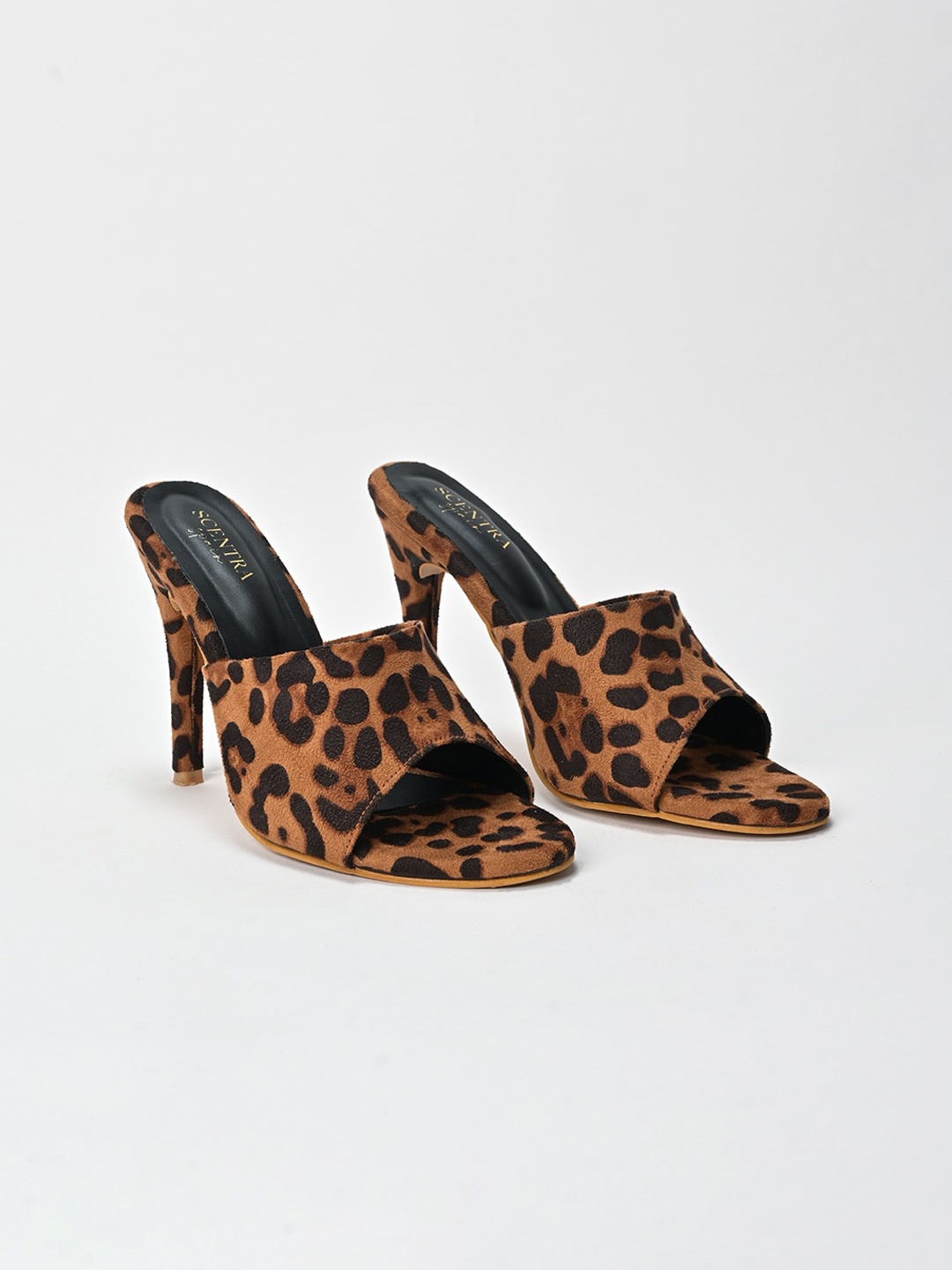 

SCENTRA Printed Open Toe Stiletto Heels, Brown