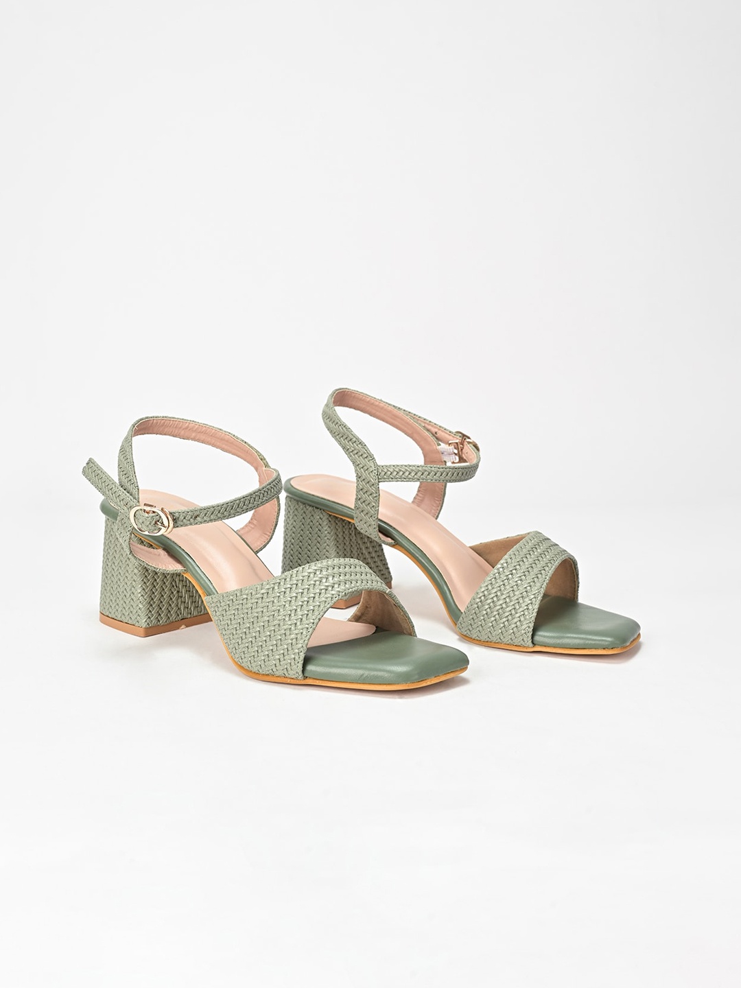 

SCENTRA Textured Open Toe Block Heels, Green