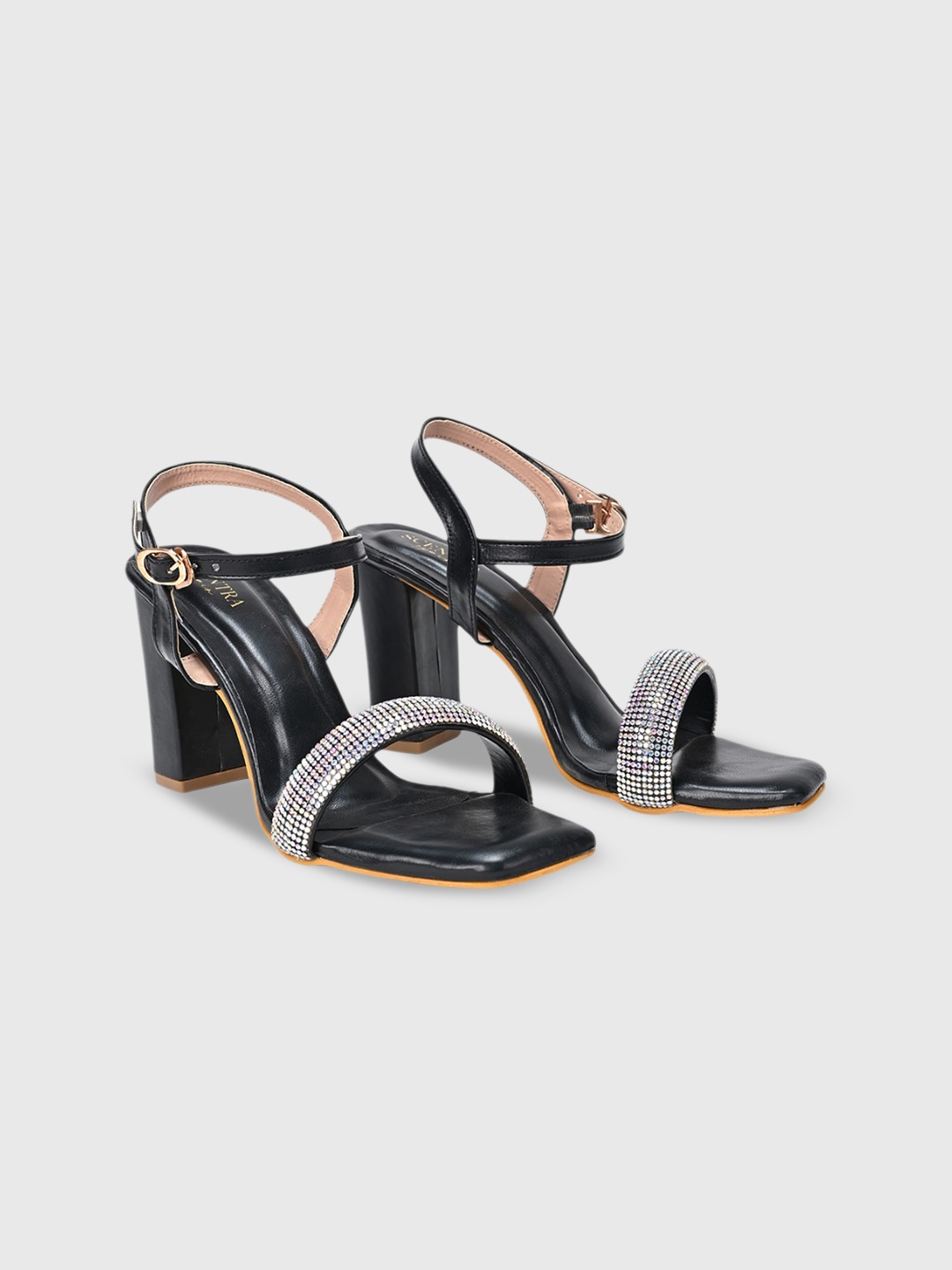 

SCENTRA Embellished Open Toe Block Heels, Black