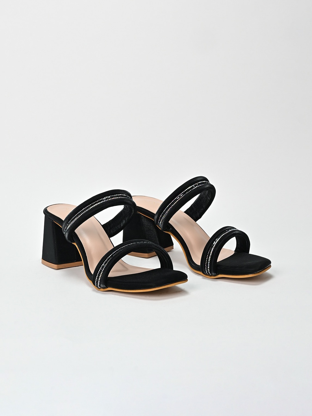 

SCENTRA Embellished Open Toe Block Heels, Black