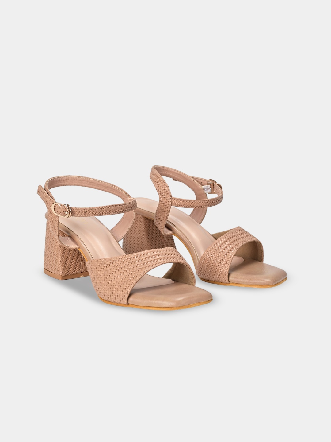 

SCENTRA Textured Open Toe Block Heels, Beige