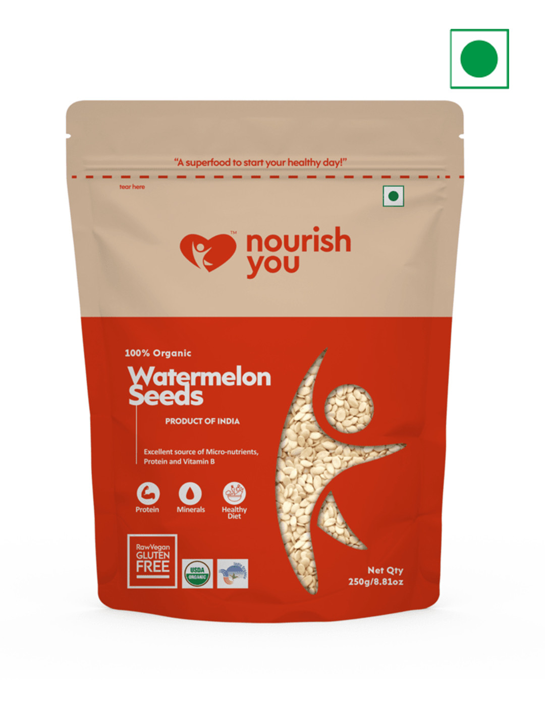 

Nourish You Organic Raw Watermelon Edible Seeds-250 G, Red