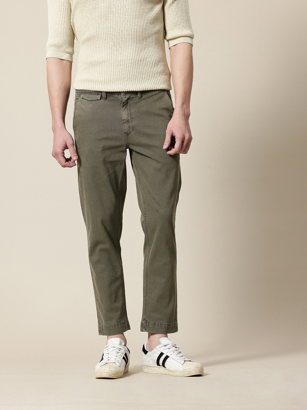 

Mr Bowerbird Men Smart Slim Fit Chinos Trousers, Olive