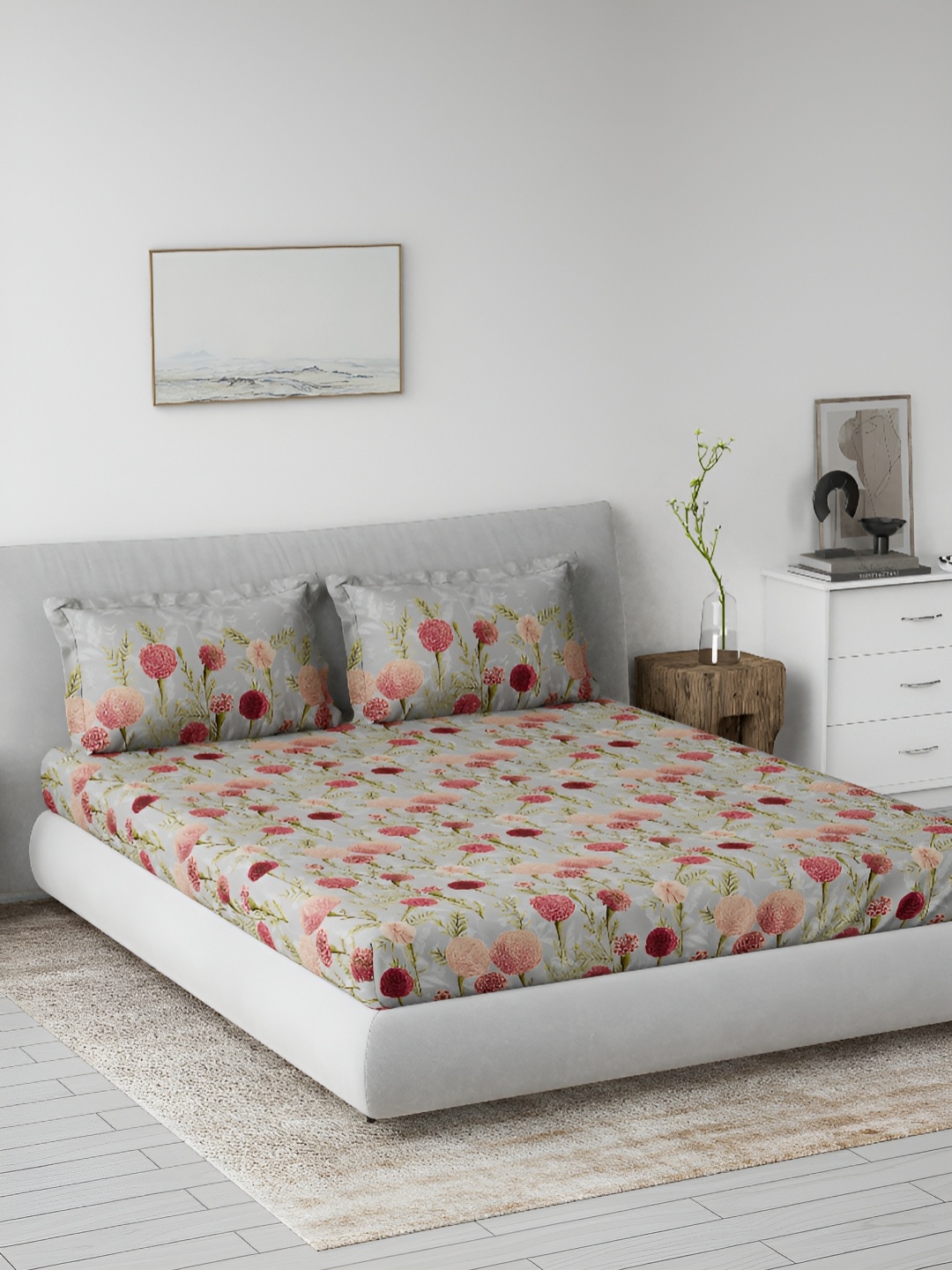 

DDecor Pink & Peach Floral Cotton 144 TC King Bedsheet With 2 Pillow Covers