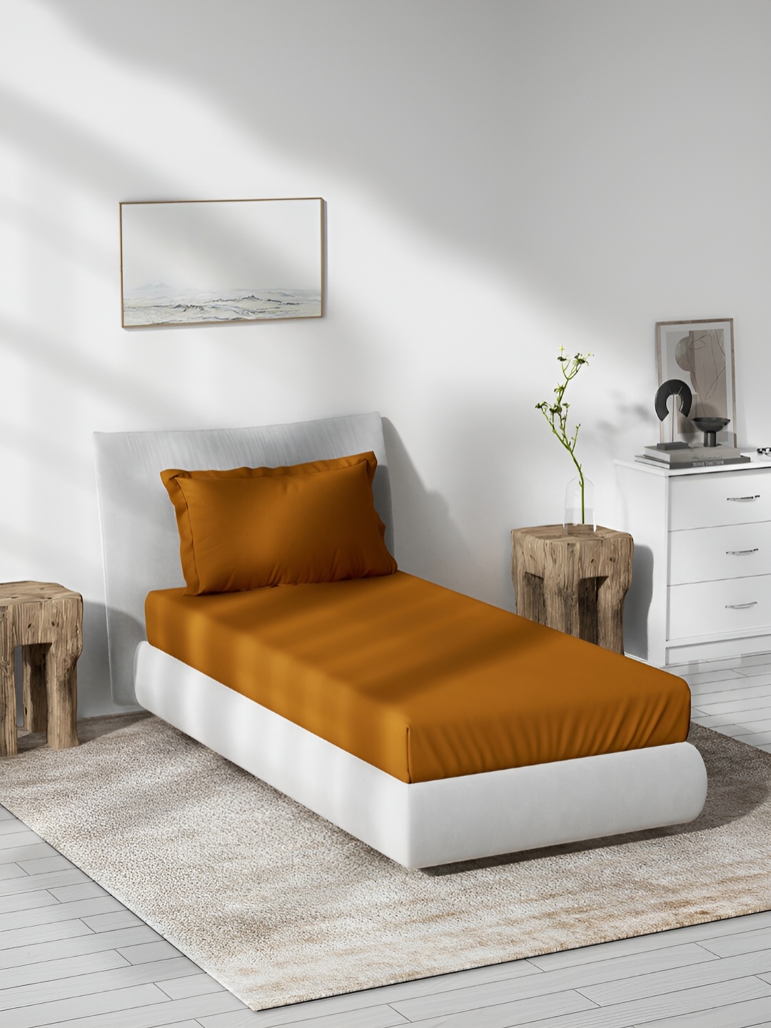 

DDecor Orange Cotton 180 TC Single Bedsheet With Pillow Cover