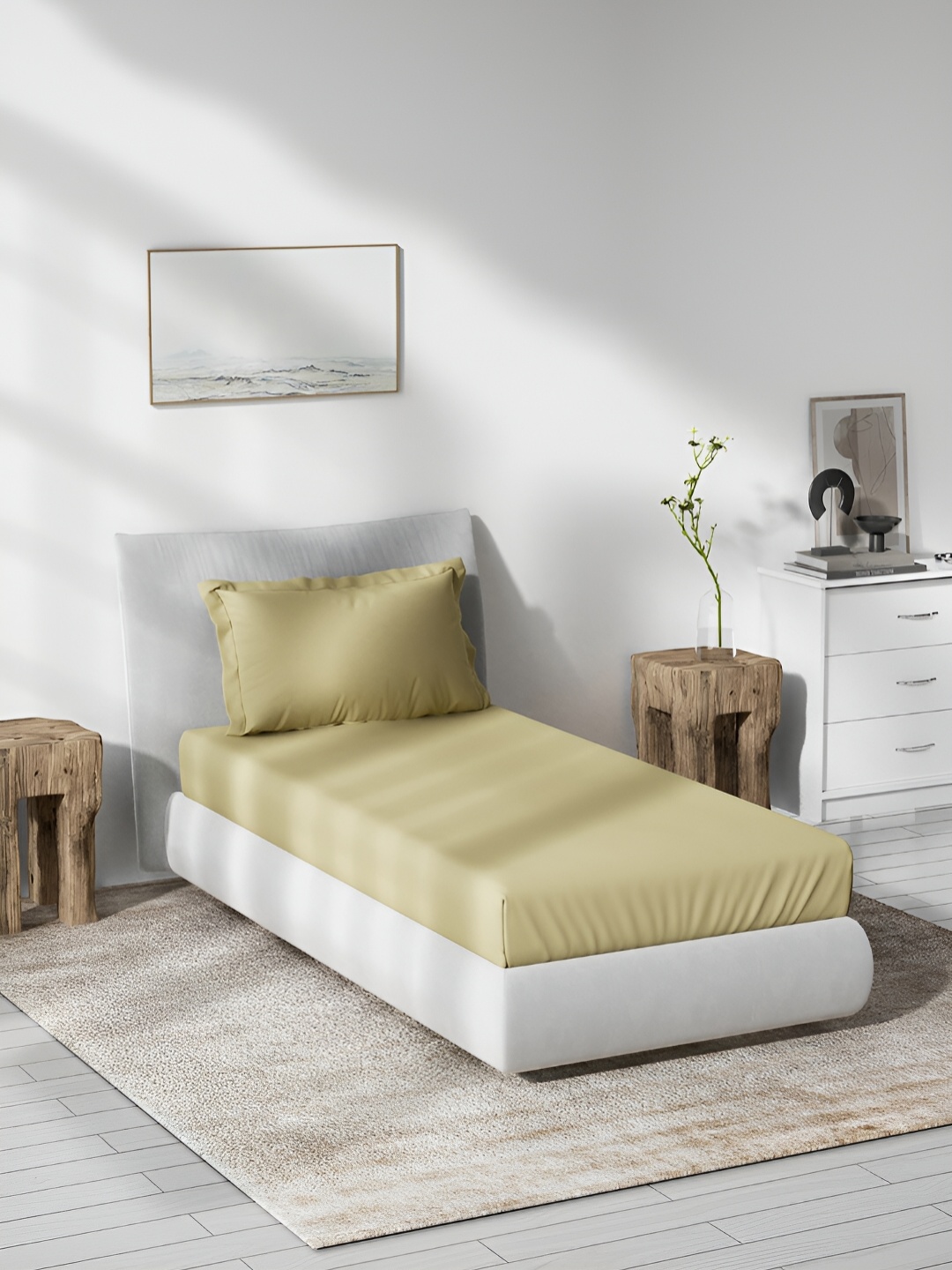 

DDecor Beige Cotton 180 TC Single Bedsheet With Pillow Cover