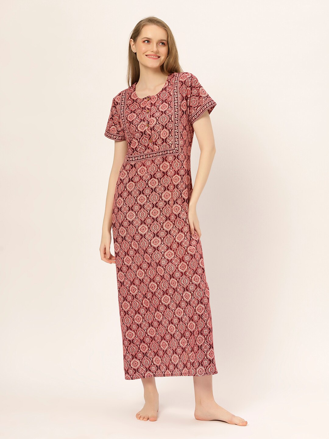 

ETC Printed Pure Cotton Maxi Nightdress, Red
