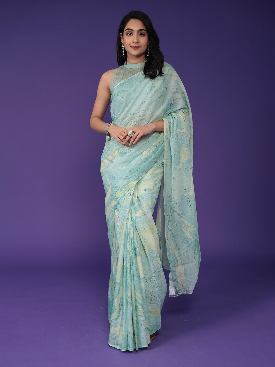 

ZARI Printed Pure Cotton Saree, Blue