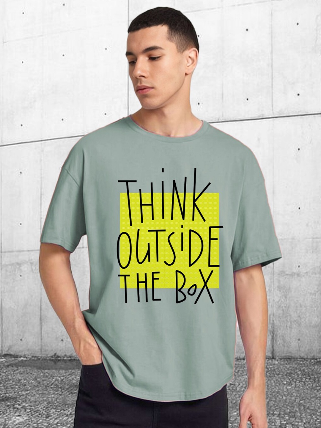 

CHKOKKO Oversized Typography Printed Cotton T-shirt, Green
