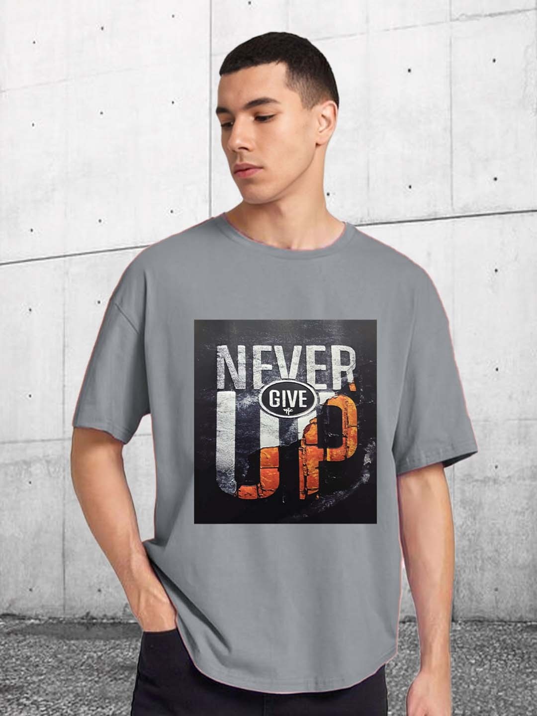 

CHKOKKO Oversized Graphic Printed Cotton T-shirt, Grey