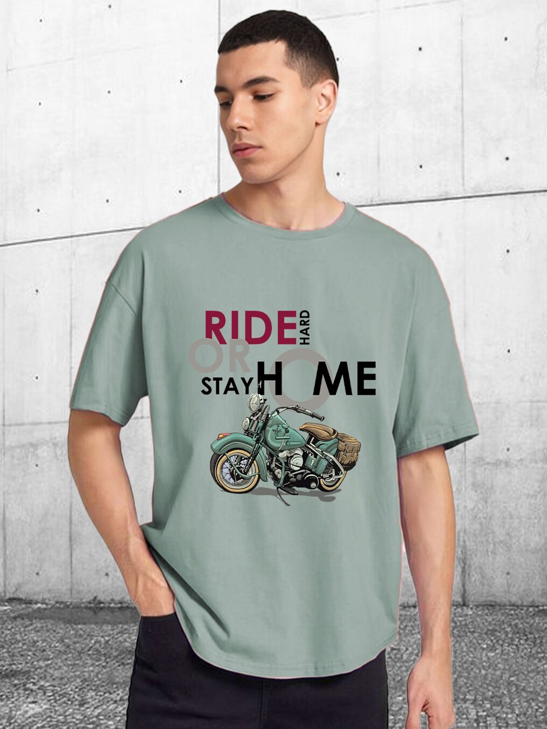 

CHKOKKO Oversized Typography Printed Cotton T-shirt, Green