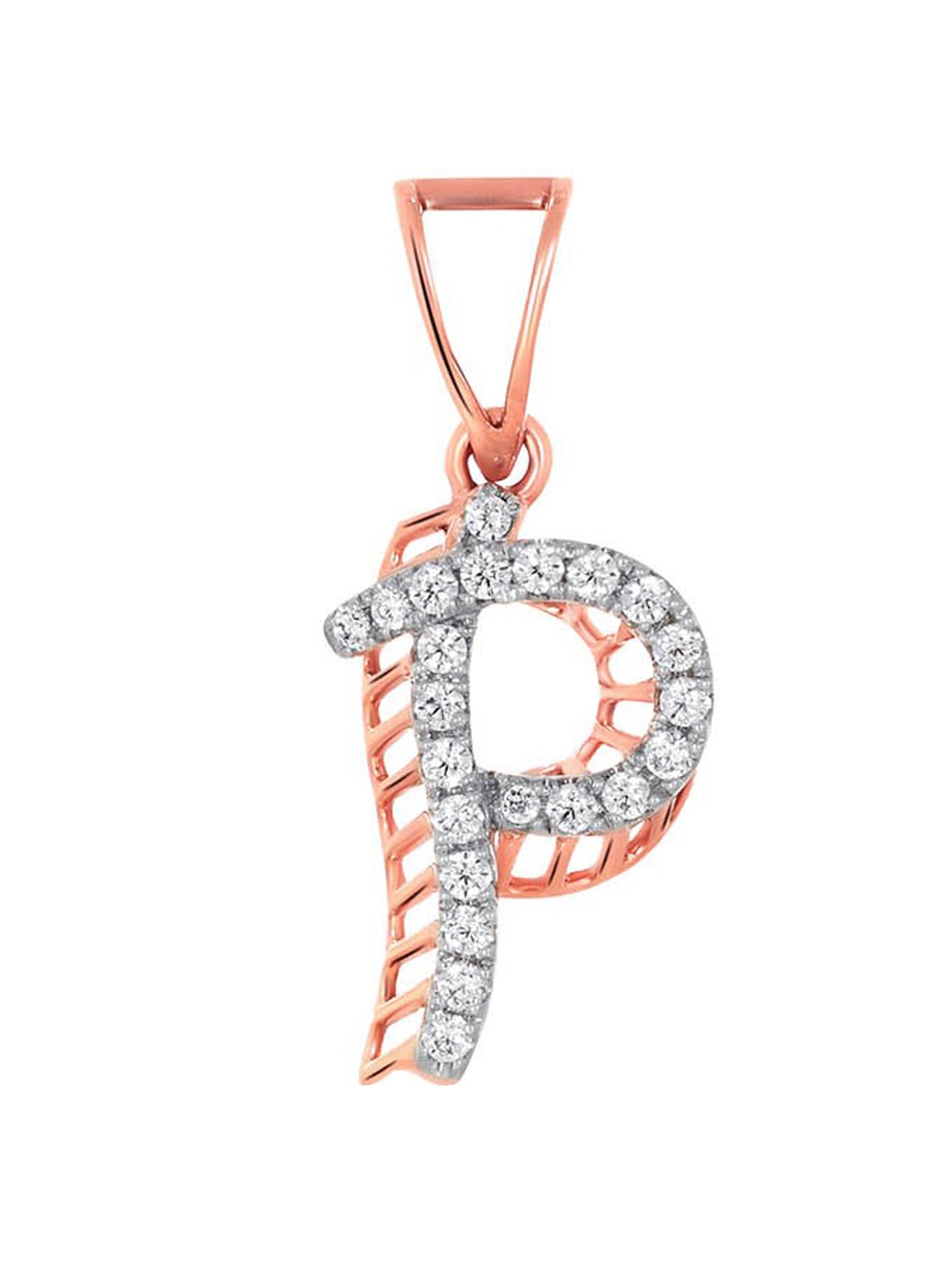 

SENCO 18KT Rose Gold Perfect P Alphabet Diamond Studded Pendant-0.8 gm