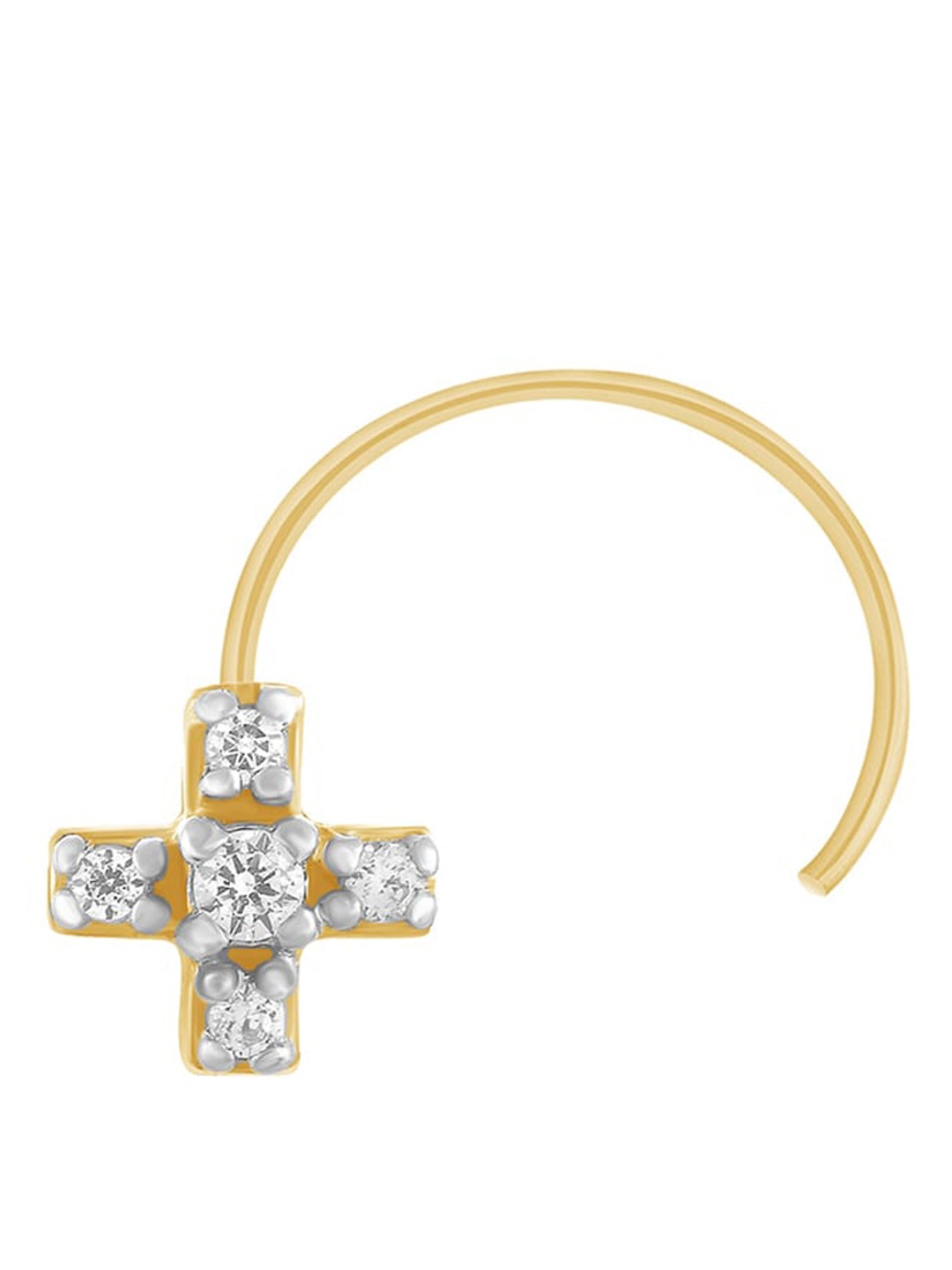 

SENCO 14KT Gold Crisscross Diamond Studded Nosepin- 0.3 gm