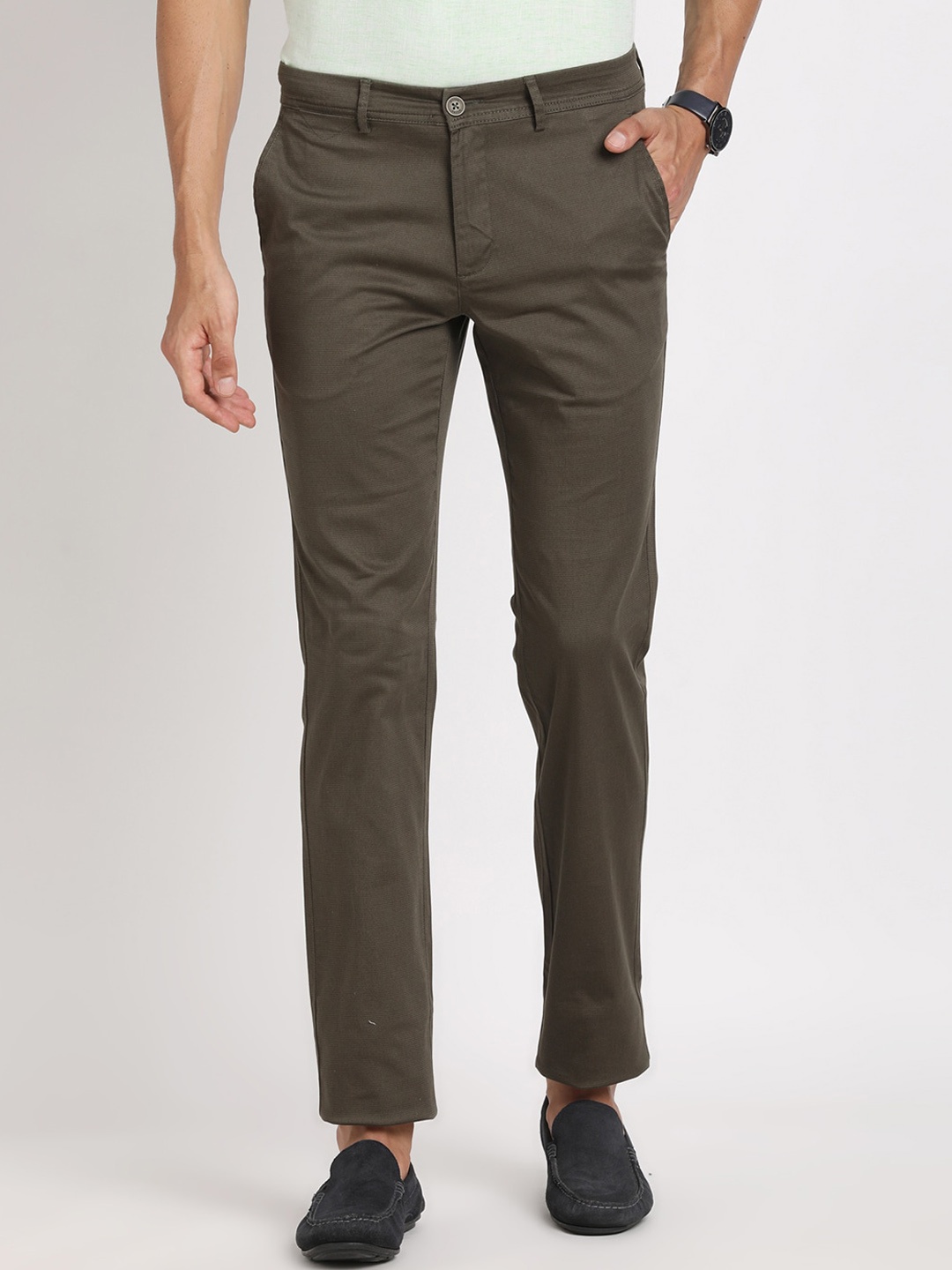 

Turtle Men Smart Mid-Rise Tapered Fit Cotton Trousers, Brown