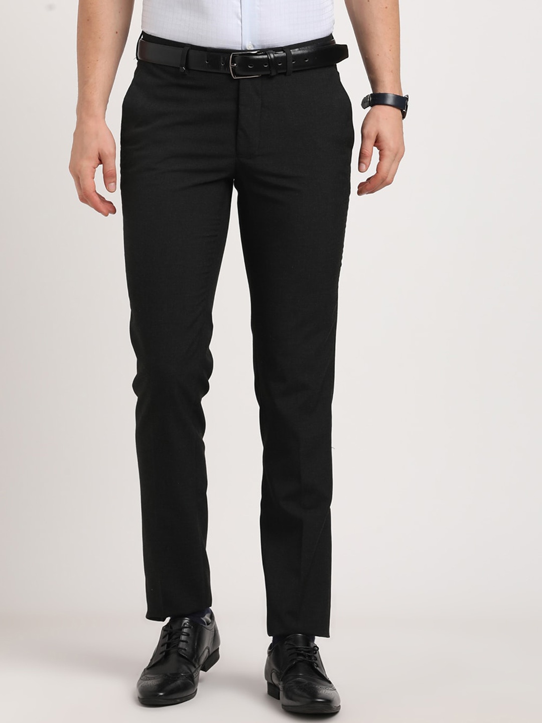 

Turtle Men Textured Mid-Rise Tailored Slim Fit Formal Trouser, Black