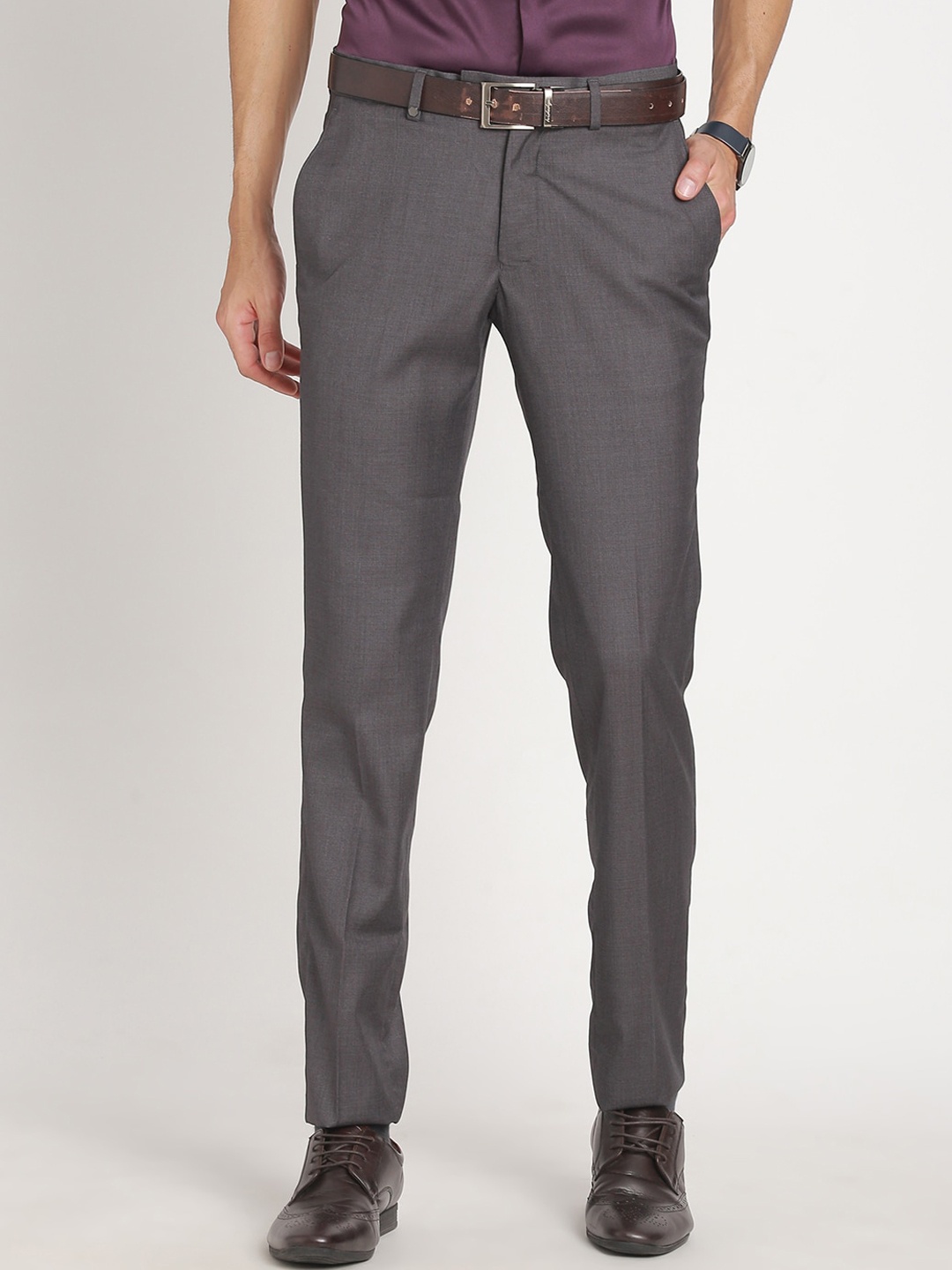 

Turtle Men Tailored Mid Rise Slim Fit Formal Trouser, Grey