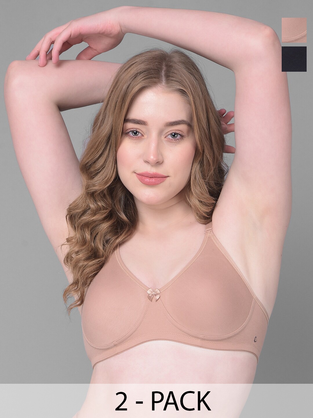 

Dollar Missy Pack Of 2 Full Coverage Basic Support Cotton T-Shirt Bra With All Day Comfort, Black