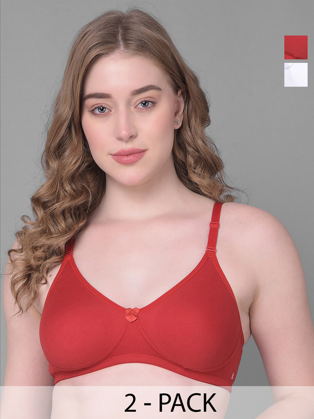 

Dollar Missy Pack Of 2 Full Coverage Basic Support Cotton T-Shirt Bra With All Day Comfort, Red